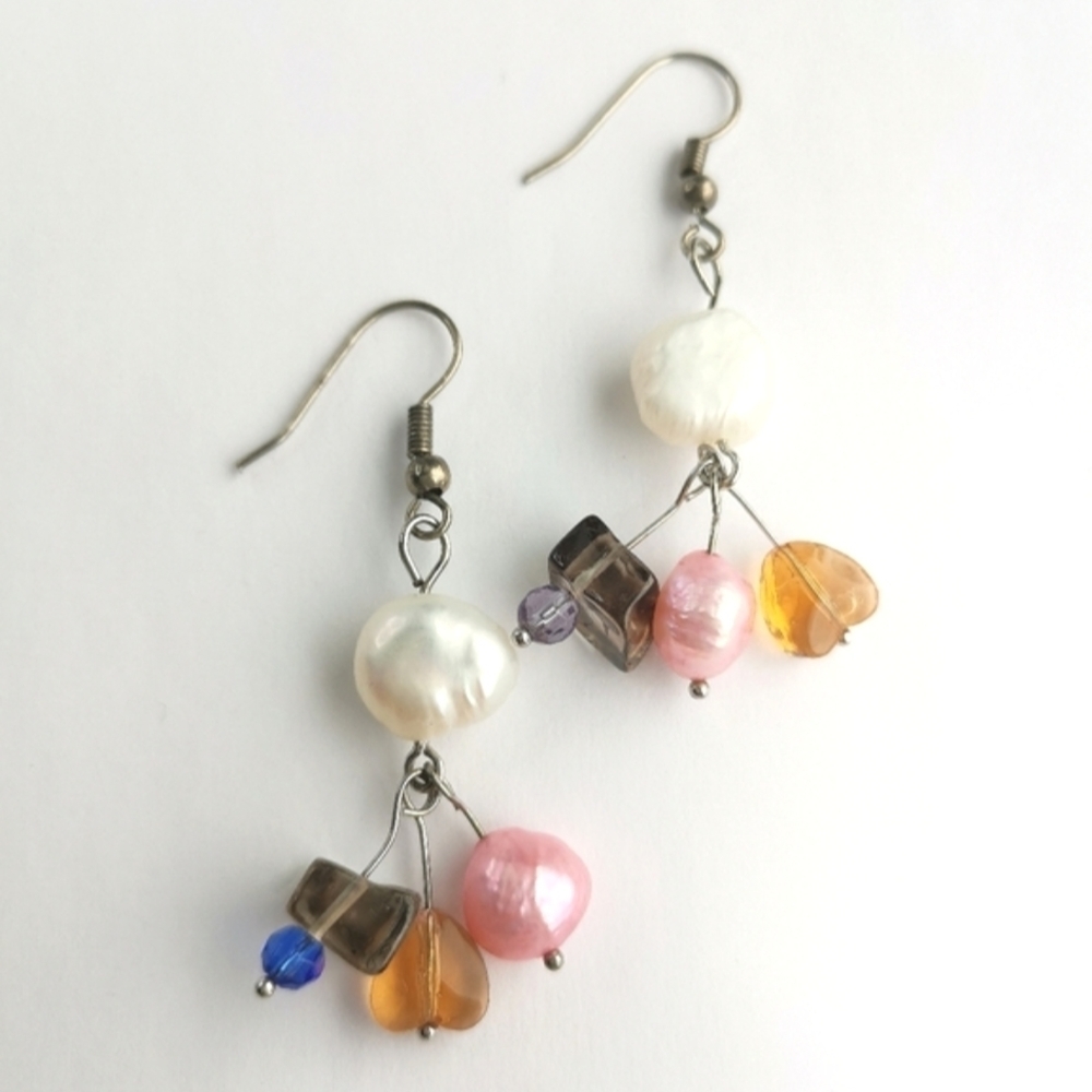 Freshwater pearl  Crystal quartz cluster earrings NEW
